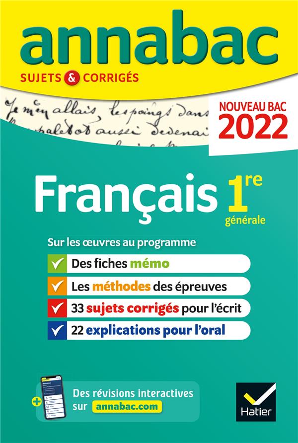 Annabac sujets & corrigés : français ; 1re générale (édition 2022)