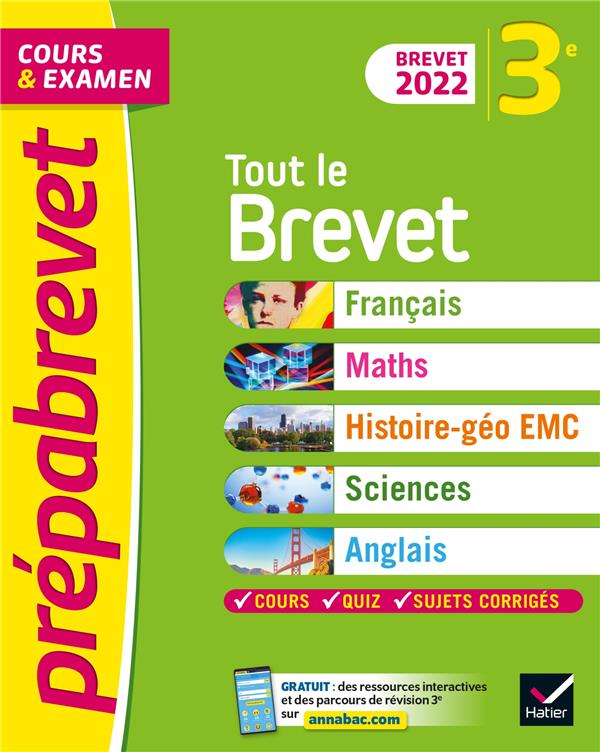 Prépabrevet cours & examen : tout le brevet ; 3e (édition 2022)