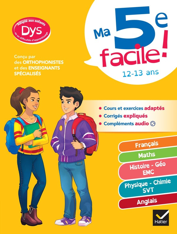 Ma 5e facile ! toutes les matières ; adapté aux enfants dys ou en difficulté d'apprentissage