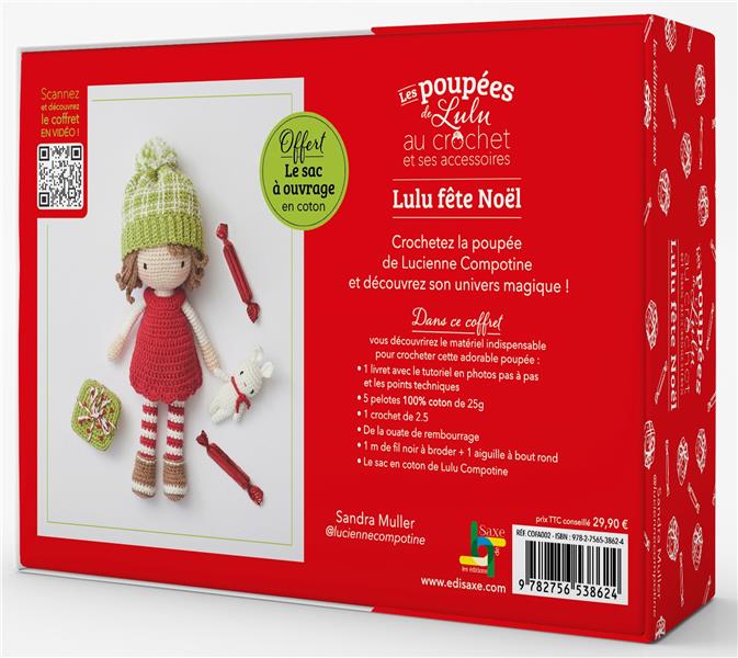 Coffret Poupée de Lulu au crochet et ses accessoires : Lulu fête Noël