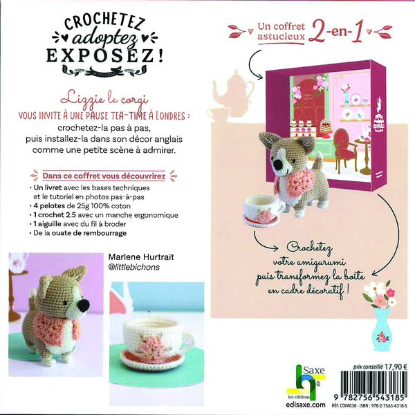 Crochetez, adoptez, exposez ! Un coffret astucieux 2-en-1 : Lizzy le corgi et son cadre déco !