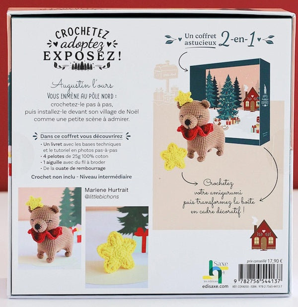 Crochetez, adoptez, exposez ! Un coffret astucieux 2-en-1 : Augustin l'ours et son cadre déco !