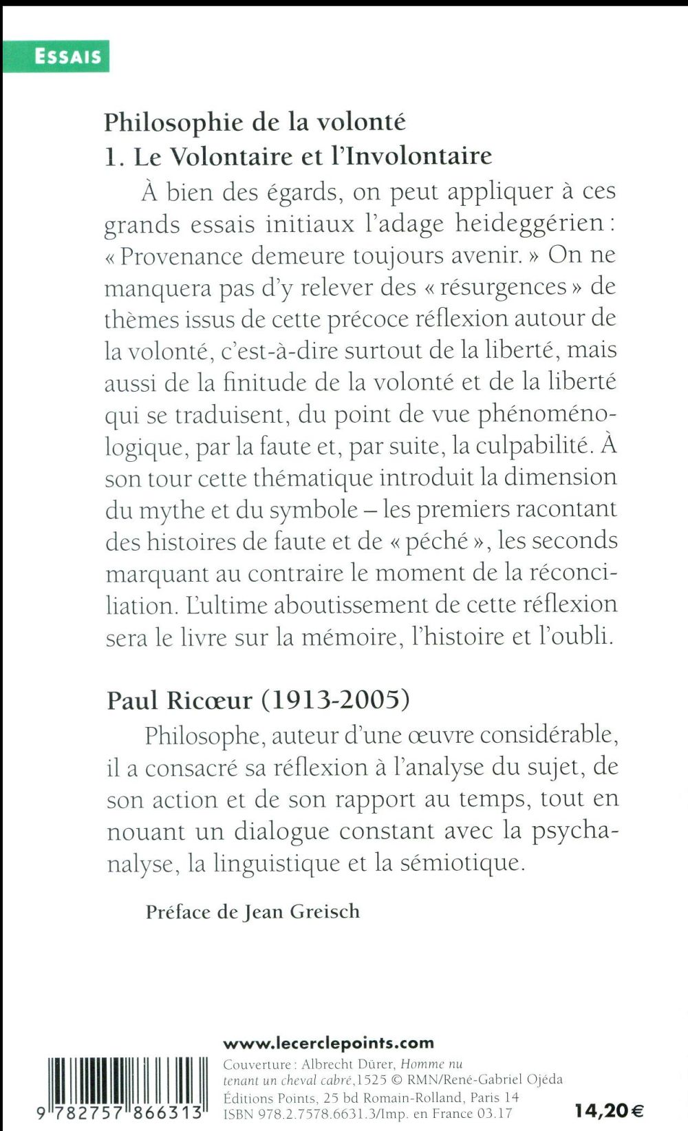 Philosophie de la volonté Tome 1 ; le volontaire et l'involontaire