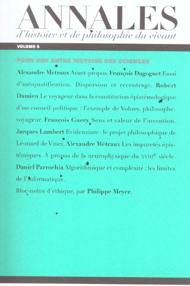 Les annales d'histoire et de philosophie du vivant, n 5, hommage a francois dagognet - flash vidéo