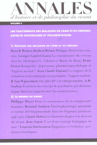 Les annales d'histoire et de philosophie du vivant, n 6, les maladies de l'ame et du cerveau