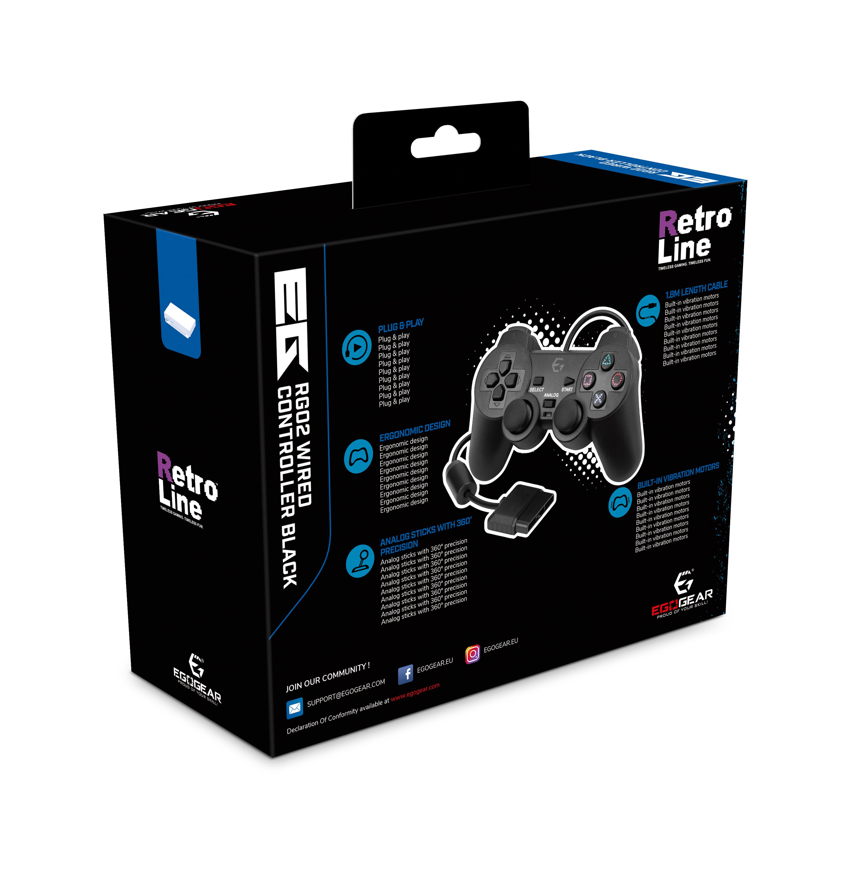 EgoGear - Manette filaire RGC02 Noire pour PS2