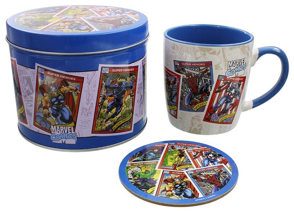 Marvel - Mug + Dessous de verre en boite en métal Cartes à collectionner rétro