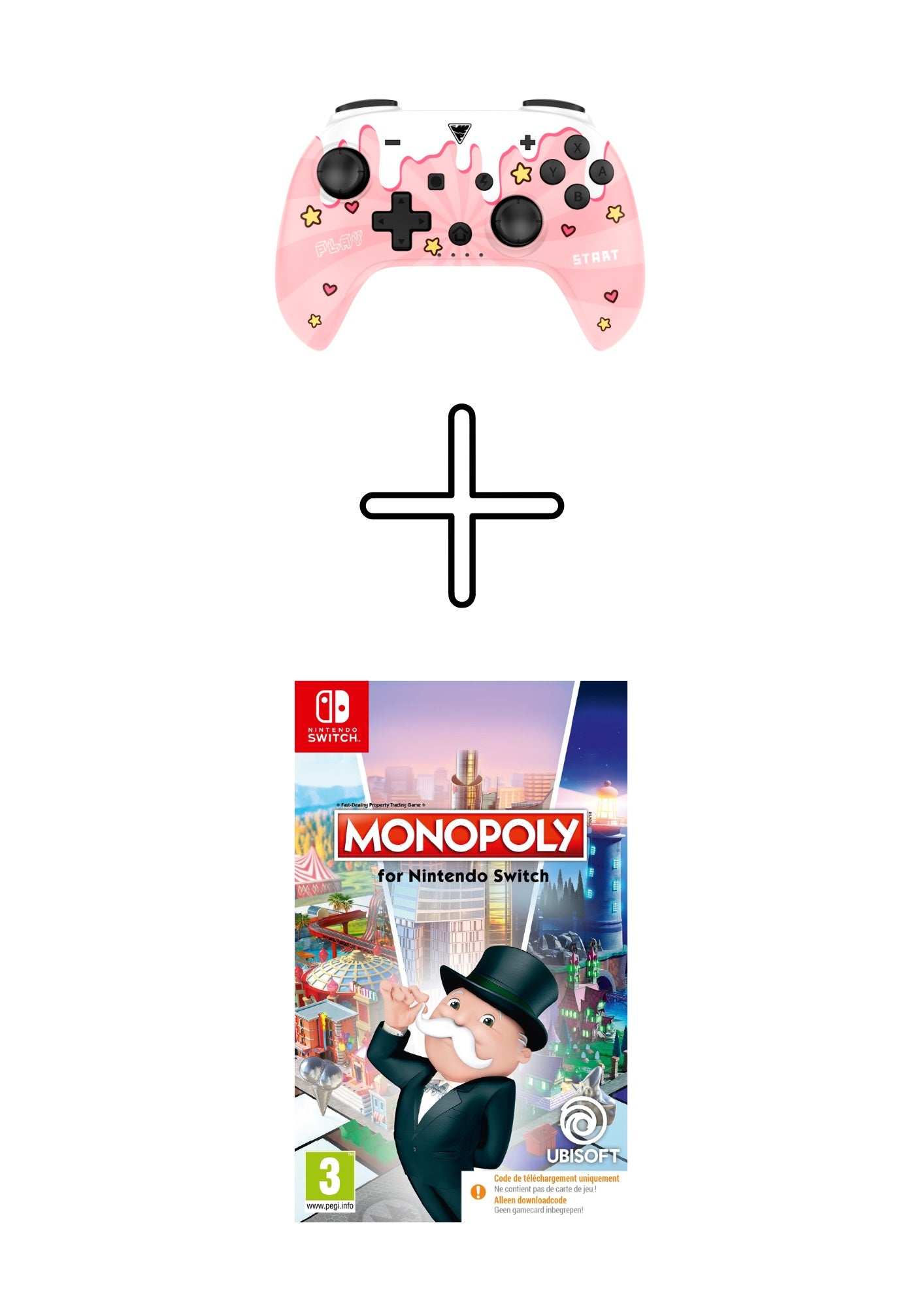 DragonShock - Bundle Manette compacte sans fil Bluetooth PopTop Rose Bonbon pour Switch et Switch OLED + Mario et The Lapins Crétins Kingdom Battle