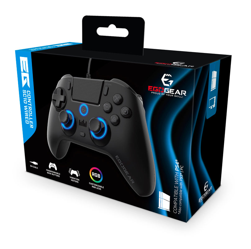 EgoGear - Manette filaire SC10 noire avec port audio pour casque pour PS4, PS3 et PC