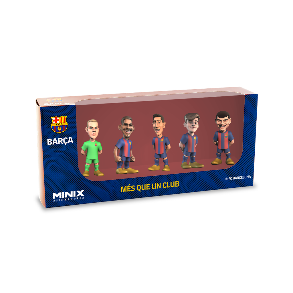 Minix - Football Stars - Pack de 5 FC Barcelone - C (Ter Steguen / Araujo / Lewandowski / Gavi / Pedri) - Figurines PVC 7 cm - flash vidéo