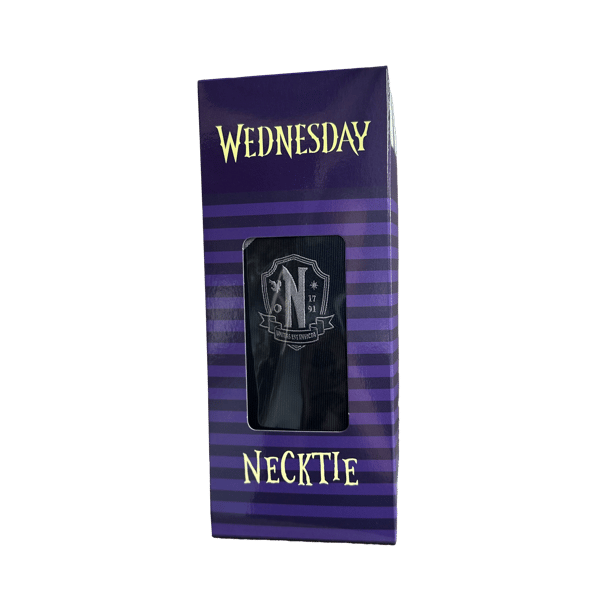 Netflix - Mercredi - Cravate - Nevermore logo noir - flash vidéo