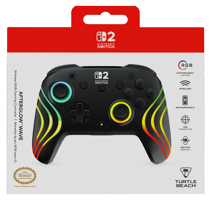 Turtle Beach - Manette de jeu RGB sans fil Afterglow Wave noire pour Nintendo Switch 2, Switch, Switch Lite et Switch modèle OLED