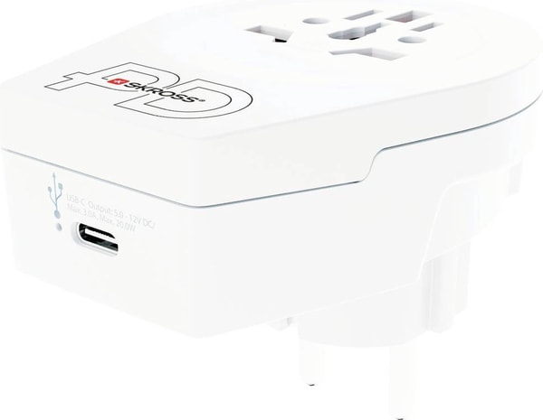 Skross - Adaptateur de voyage Monde vers Europe 16A + USB C - flash vidéo