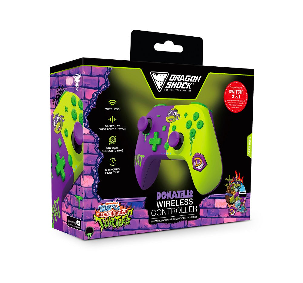 DragonShock - Manette sans fil Bluetooth PopTop+ TMNT Cowabunga Donatello pour Switch, Switch 2, PC et Mobile