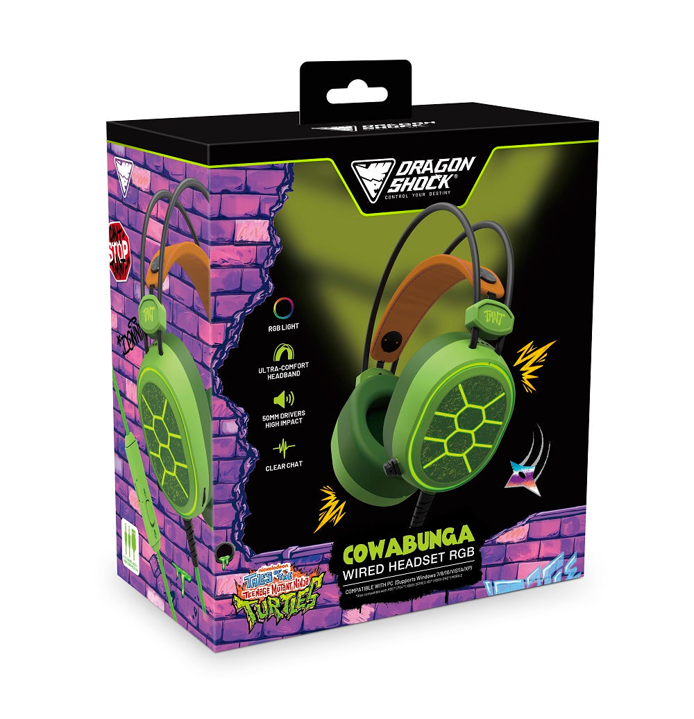 DragonShock - Casque de jeu filaire TMNT Cowabunga RGB pour PC