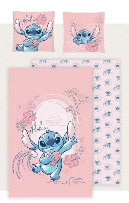 Lilo et Stitch - Housse de couette en 100% coton Coeur Aloha (240x220cm + 2x 63x63cm) - flash vidéo