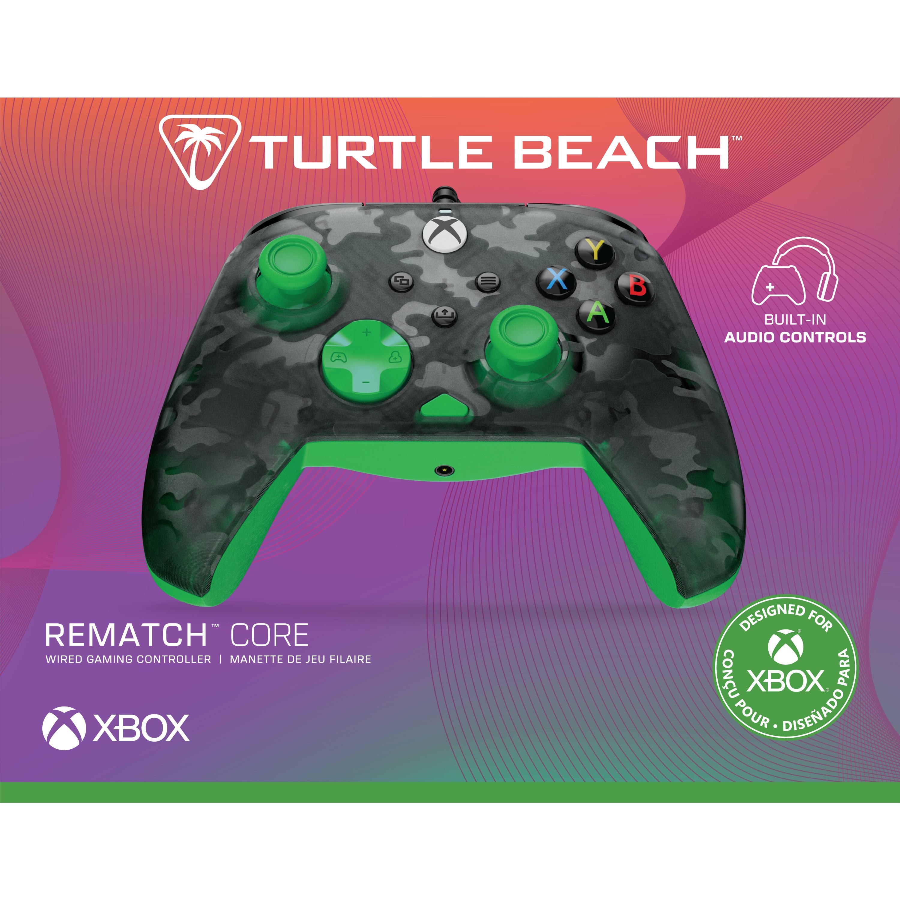 Turtle Beach - Manette de jeu filaire Rematch Core Ghost Camo Noire et Verte pour Xbox Series X|S, Xbox One et Windows 10/11