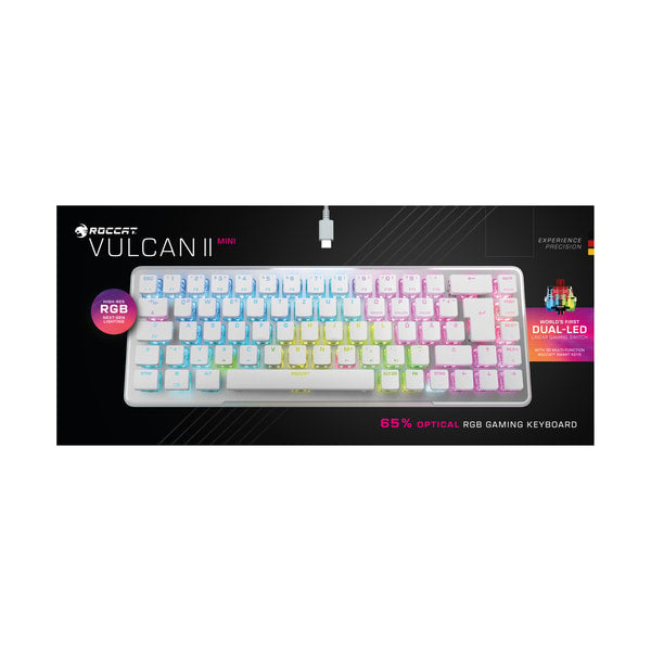 Roccat - Clavier de jeu mécanique optique Vulcan II Mini Blanc avec éclairage RGB - Disposition QWERTY américaine - flash vidéo