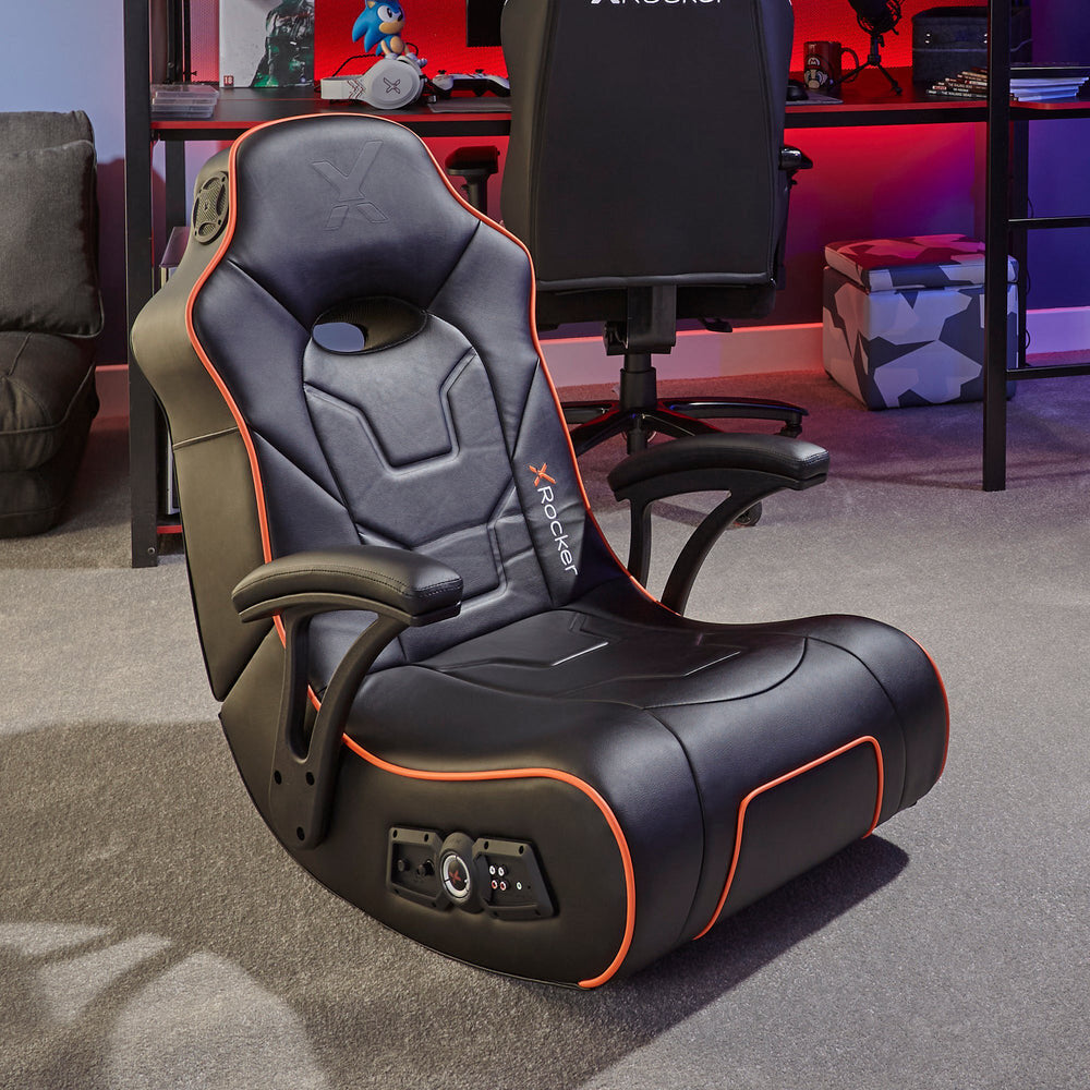 X Rocker - G-Force Sport 2.1 Chaise de jeu audio stéréo avec caisson de basses - Noir et Orange - flash vidéo