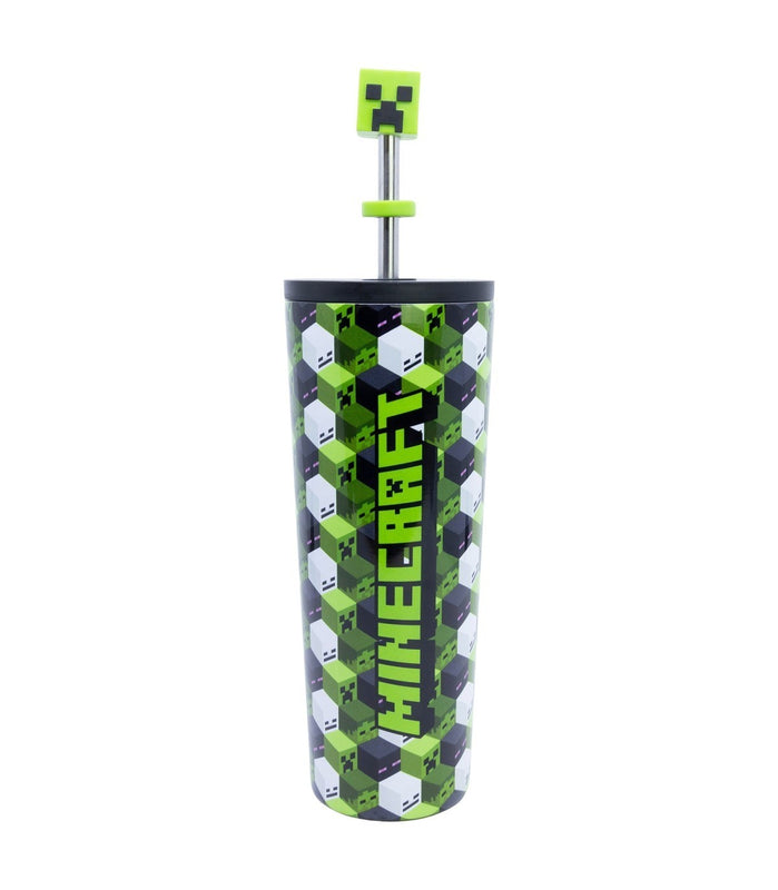 Stor - Minecraft - Gobelet Isotherme en Acier Inoxydable avec Paille et couvercle 3D "IconicMono" 770ml