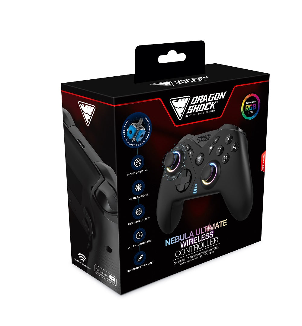 DragonShock - NEBULA ULTIMATE - Manette sans fil Pro Noire Intégrale pour Switch, Switch Lite, Switch OLED, PS3, PC et Android