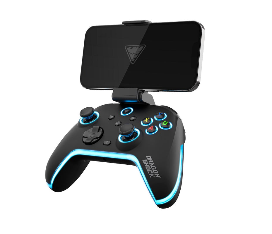 DragonShock - AURORA PLUS - Manette sans fil noire avec support téléphone pour PS3, PC, Android et IOS