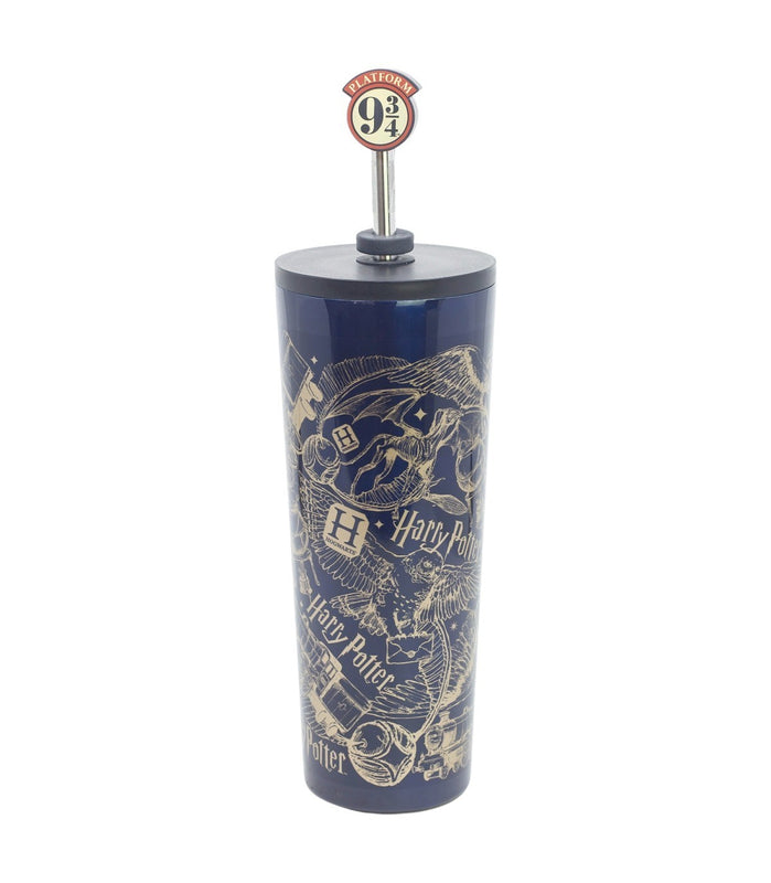 Stor - Harry Potter - Gobelet Isotherme en Acier Inoxydable avec Paille et couvercle 3D "Magic and Mayhem" 770ml