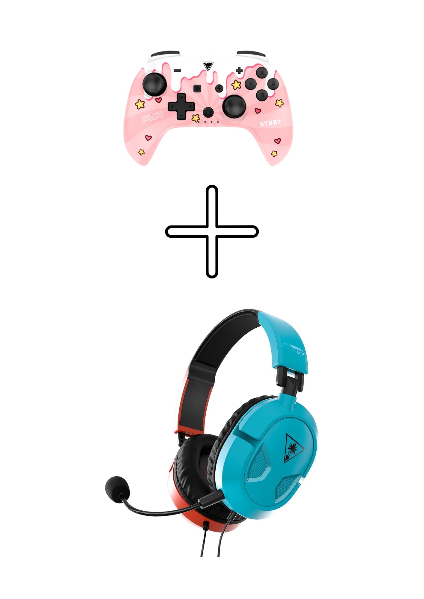 DragonShock - Bundle Manette compacte sans fil Bluetooth PopTop Rose Bonbon pour Switch et Switch OLED + Casque de jeu filaire Recon 50 Rouge et Bleu Néon