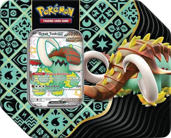 Pokémon TCG - Scarlet & Violet - Paldean Fates Tin (Charizard ex / Iron Treads ex / Great Tusk ex - 1x random tin) - flash vidéo