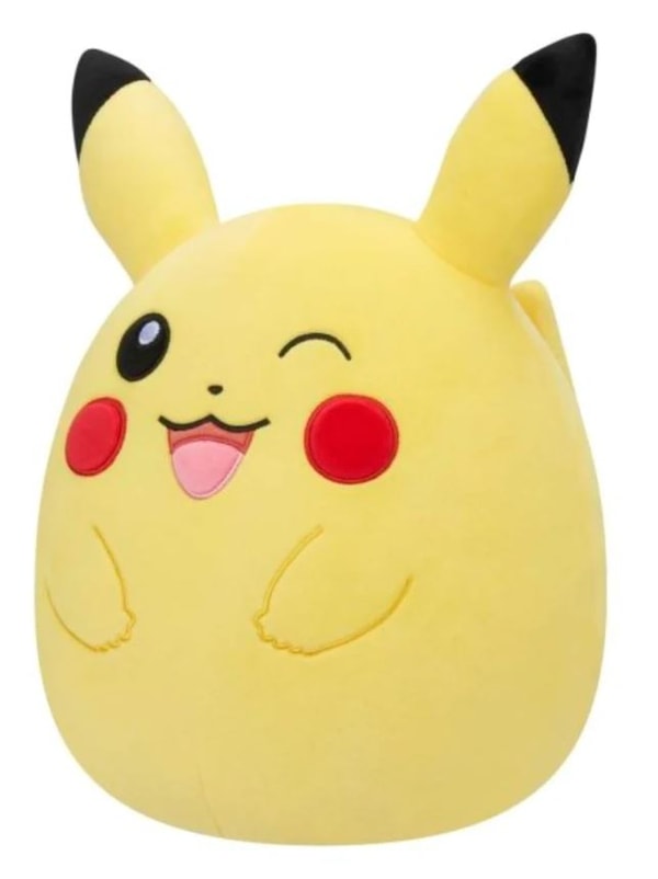 Pokémon - Squishmallow Vague 3 - Peluche moyenne Pikachu Clin d'Oeil 25cm - flash vidéo
