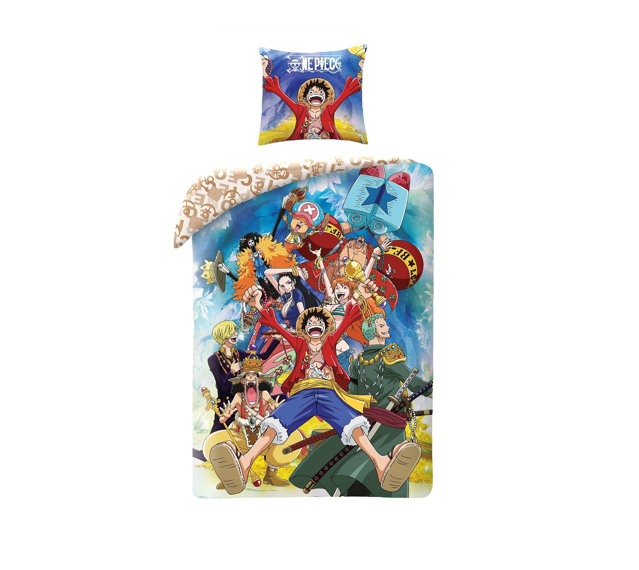 One Piece - Parure de lit en microfibre Luffy et son équipage III (140x200cm + 63x63cm) - flash vidéo