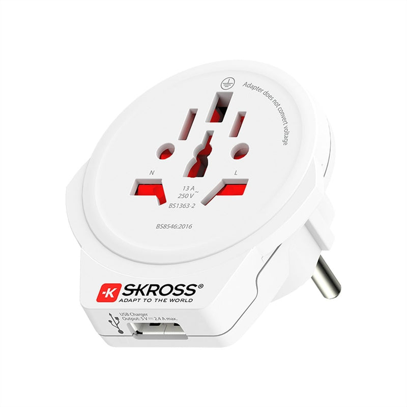 Skross - Adaptateur de voyage Monde vers Europe + USB A