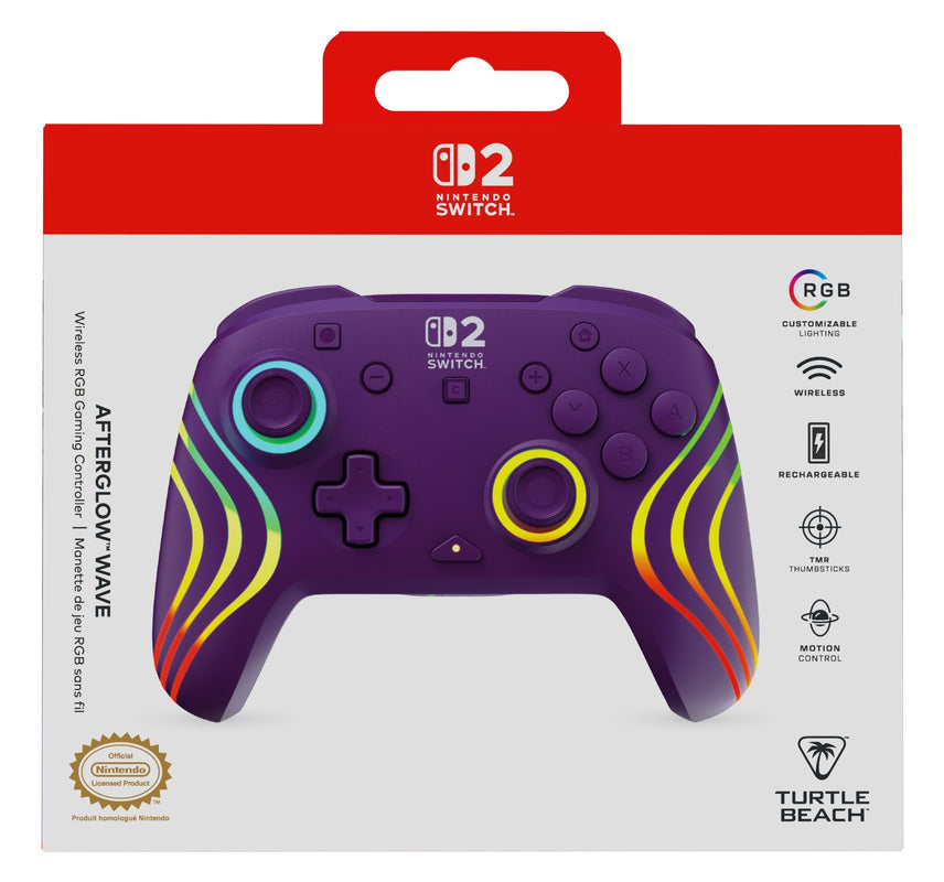 Turtle Beach - Manette de jeu RGB sans fil Afterglow Wave violet pour Nintendo Switch 2, Switch, Switch Lite et Switch modèle OLED