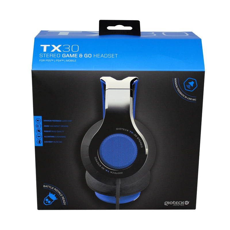 Gioteck - Casque stéréo Game & Go TX30 Bleu Grill pour PS5, PS4, Xbox Series, Xbox One et Mobile