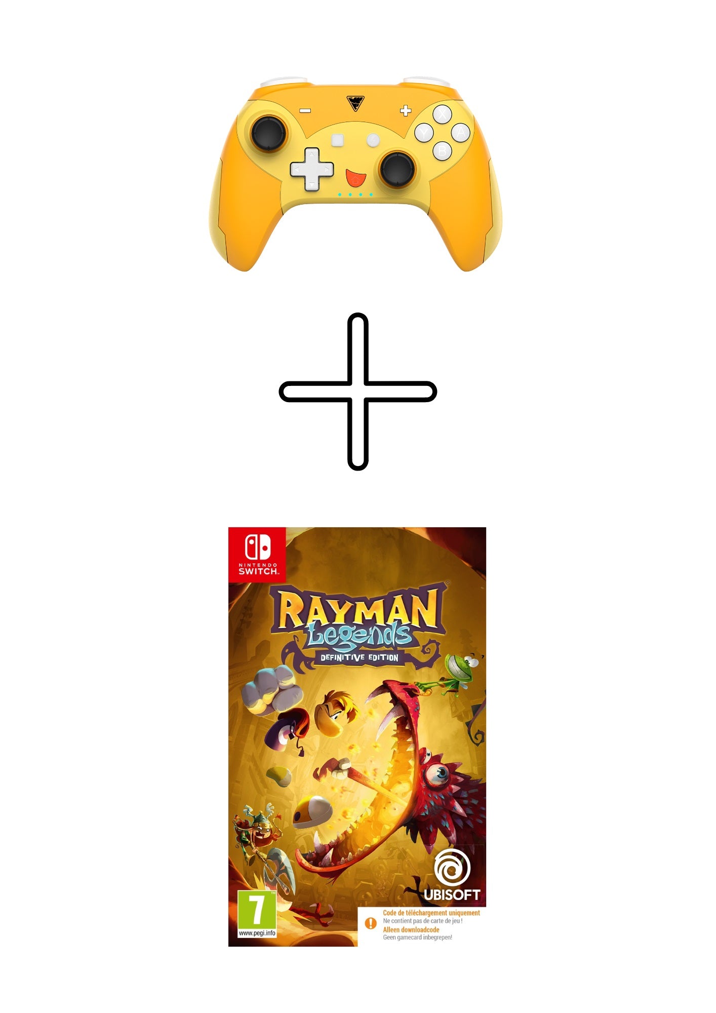 DragonShock - Bundle Manette compacte sans fil Bluetooth PopTop Pika pour Switch et Switch OLED + Rayman Legends