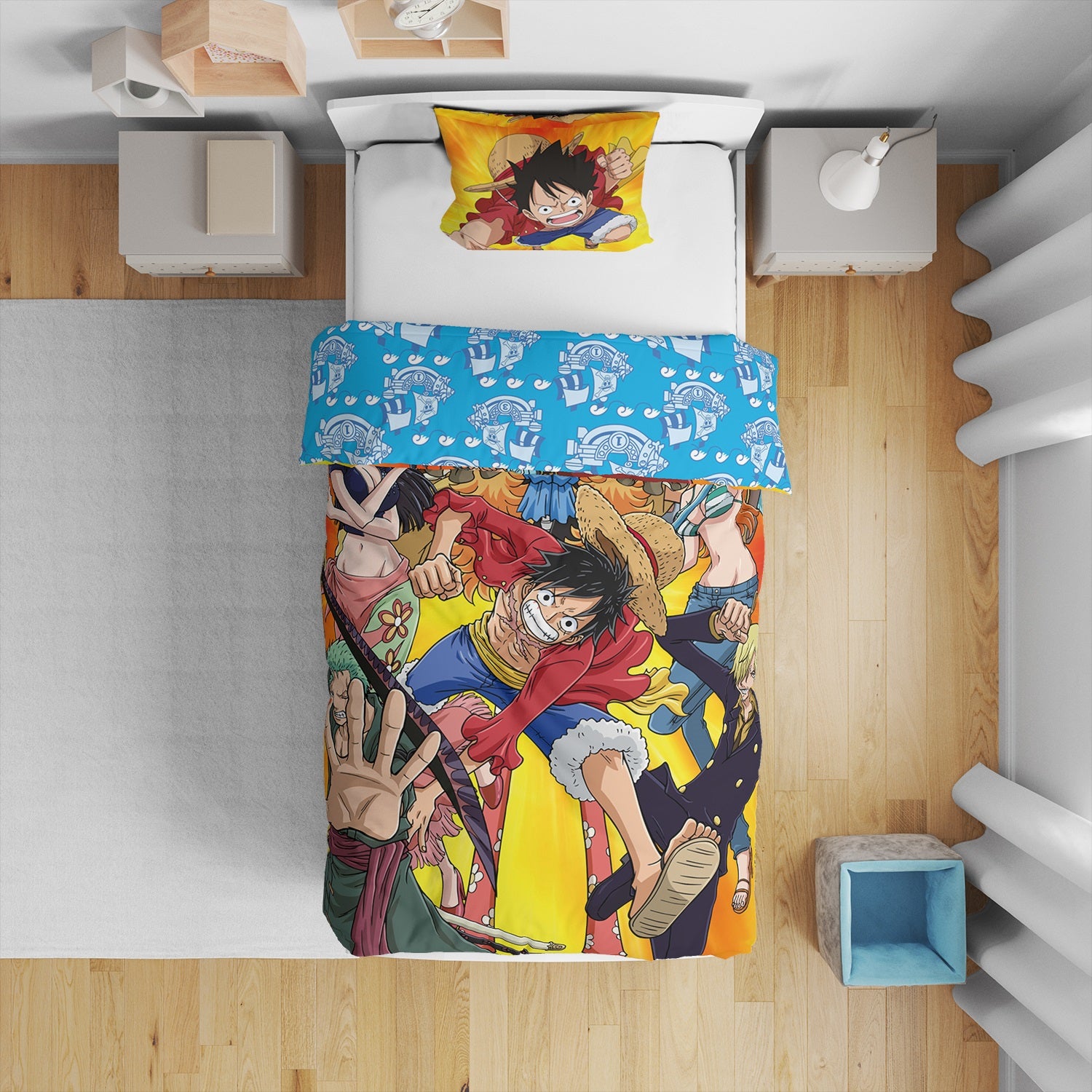 One Piece - Parure de lit en microfibre Luffy et son équipage IV (140x200cm + 63x63cm) - flash vidéo