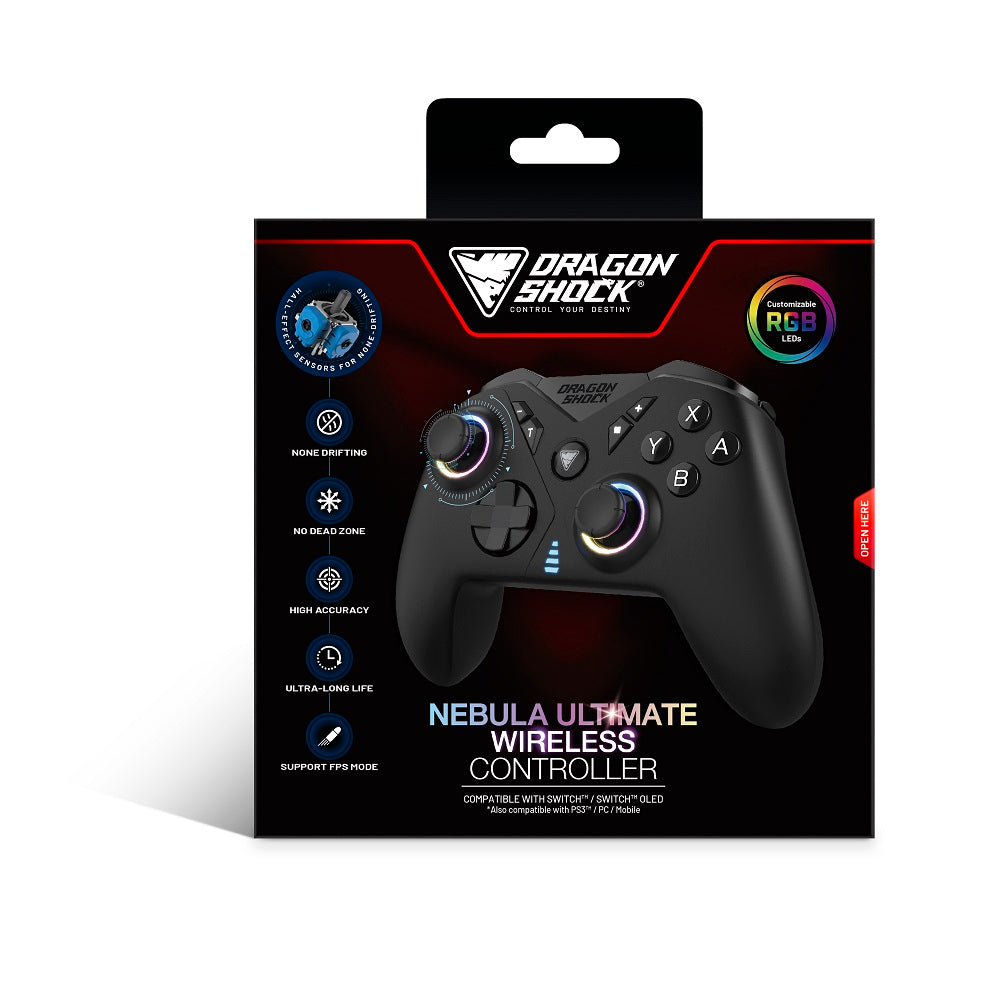 DragonShock - NEBULA ULTIMATE - Manette sans fil Pro Noire Intégrale pour Switch, Switch Lite, Switch OLED, PS3, PC et Android