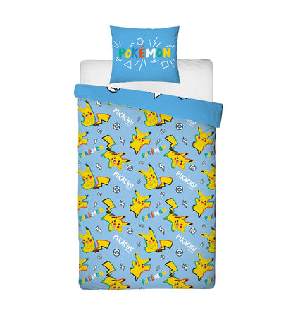 Pokémon - Parure de lit en microfibre Pikachu dans tous ses états (200x140cm + 63x63cm) - flash vidéo