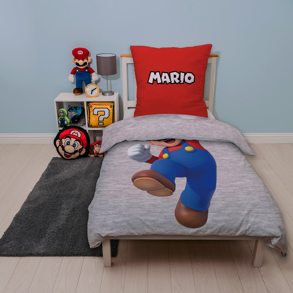 Super Mario - Parure de lit en microfibre Mario (140x200cm + 63x63cm) - flash vidéo