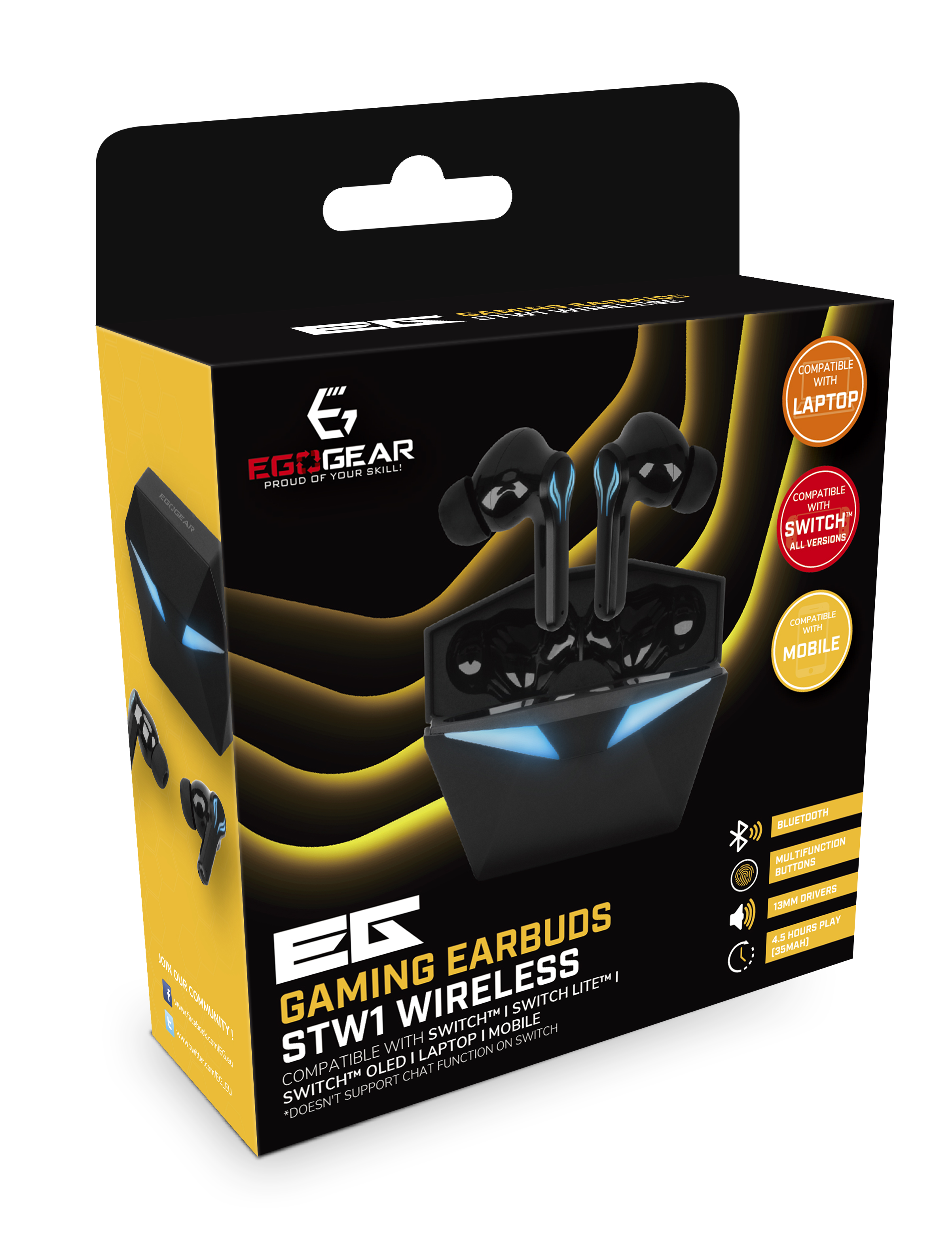 EgoGear - Écouteurs de jeu sans fil Bluetooth STW1 pour Switch, Switch Lite, Switch OLED, Portable et Mobile - flash vidéo