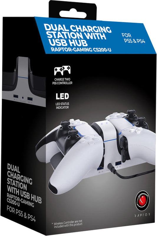 Raptor Gaming - Chargeur double blanc pour manettes PS4/PS5 DualSense