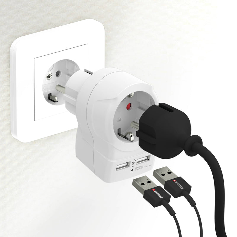 Skross - World Travel Adapter Europe to Europe + 2 USB