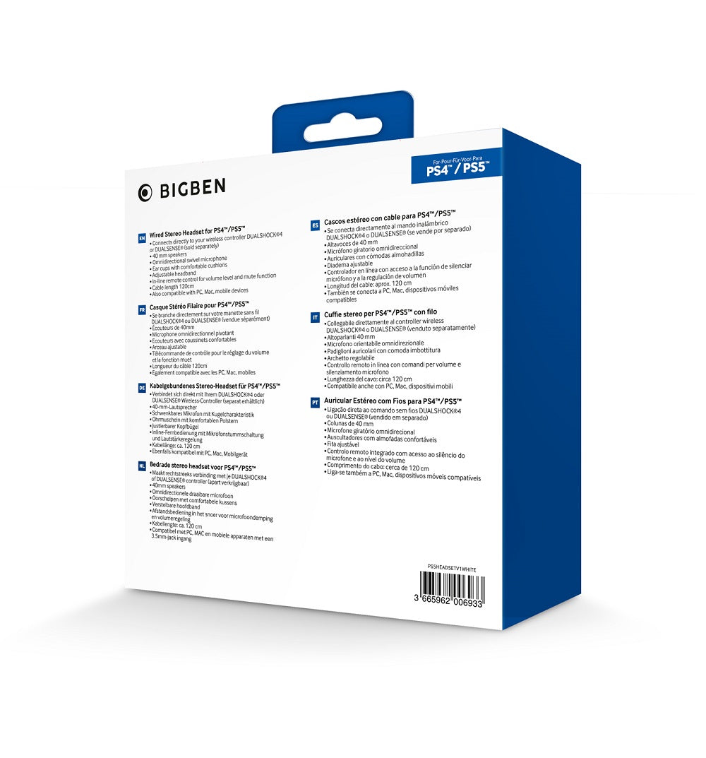 BigBen - Casque de jeu filaire blanc pour PS4/PS5