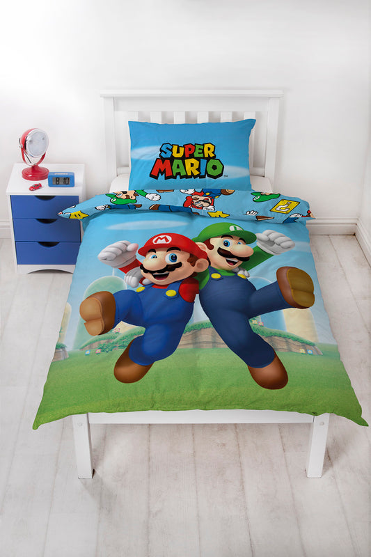 Super Mario - Parure de lit en microfibre Mario et Luigi (140x200cm + 63x63cm)