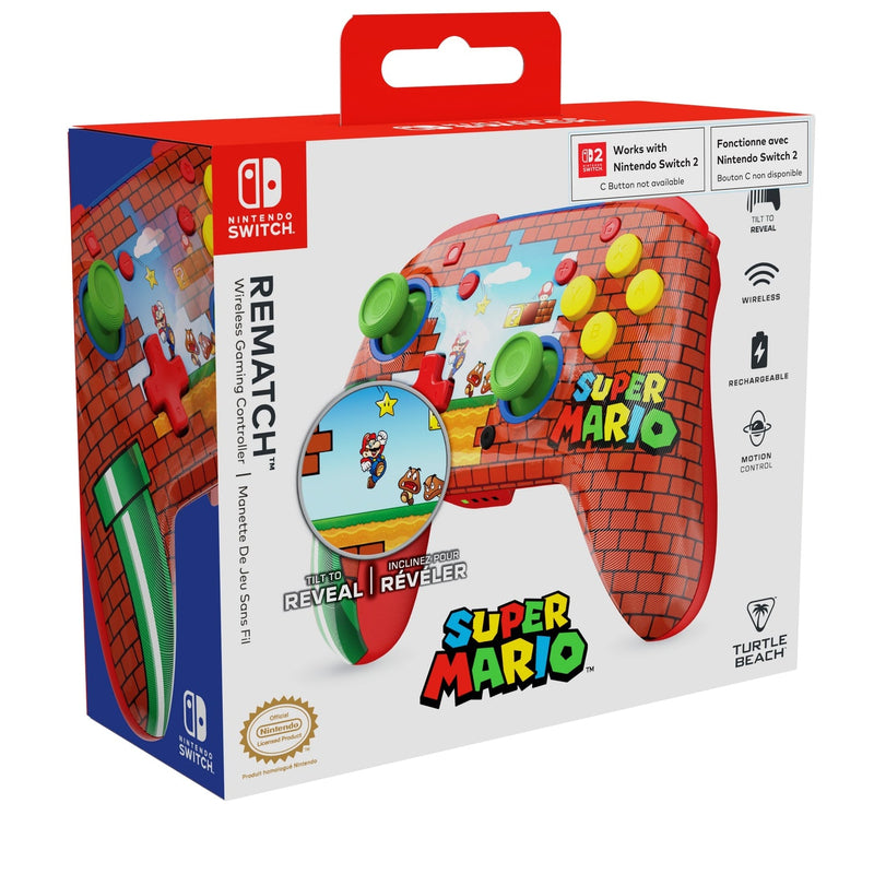 Turtle Beach - Manette sans fil Rematch Mario Bricks Reveal pour Nintendo Switch, Switch Lite, Switch – Modèle OLED et Switch 2 (Bouton C indisponible)