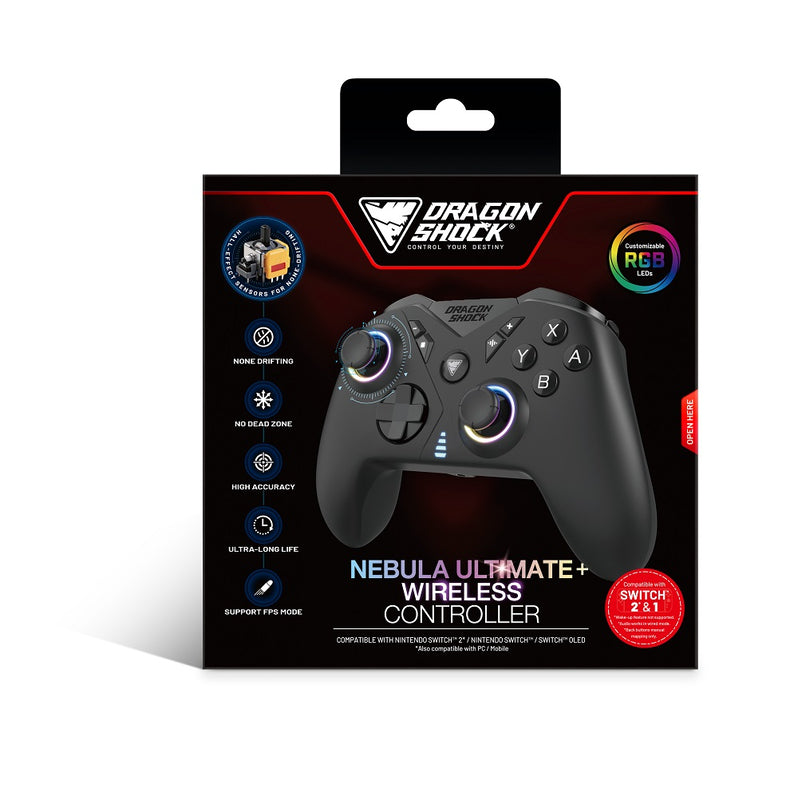 DragonShock - Manette sans fil Pro NEBULA ULTIMATE+ Noire Intégrale pour Switch 2, Switch, Switch Lite, Switch OLED, PS3, PC et Android