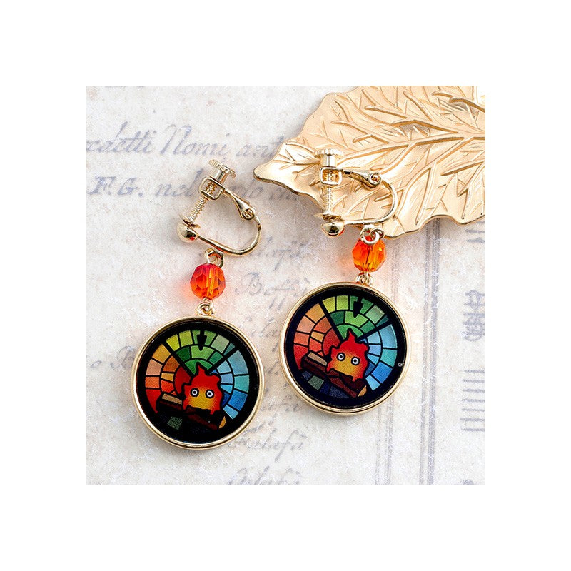 BIJOU BOUCLES D’OREILLES À CLIPS CALCIFER VITRAIL- LE CHATEAU AMBULAN
