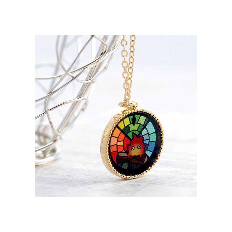 BIJOU PENDENTIF CALCIFER VITRAIL- LE CHÂTEAU AMBULANT