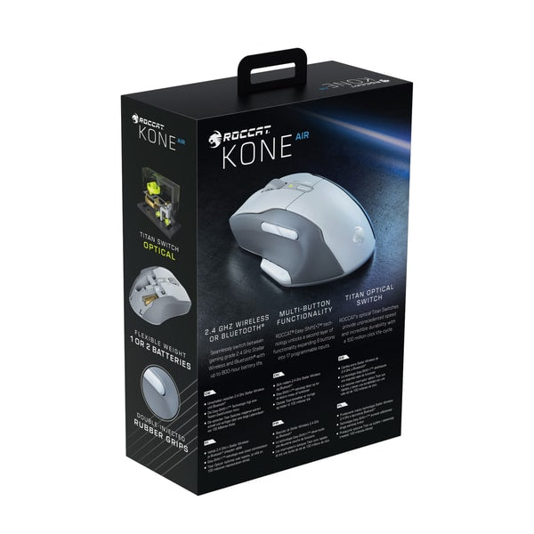 Roccat - Souris de jeu optique ergonomique sans fil Kone Air Blanche - flash vidéo