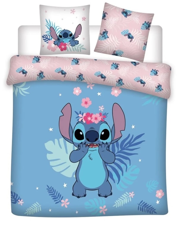 Lilo et Stitch - Housse de couette en 100% coton Stitch (240x220cm + 2x 63x63cm) - flash vidéo